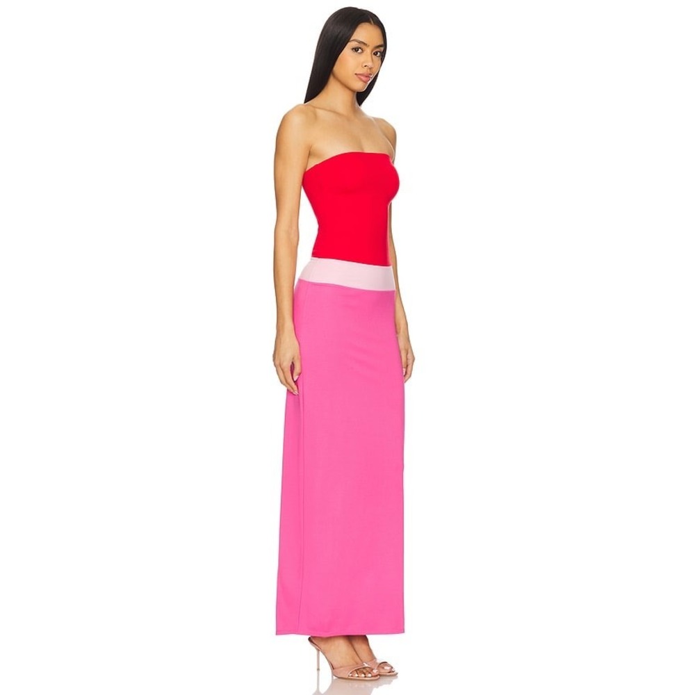 NWOT Lovers + Friends Penny Maxi Dress Pink Multi Red Colorblock Strapless Sz SM - Picture 2 of 8